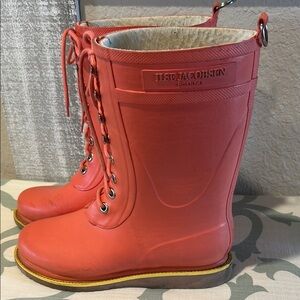 Ilse Jacobsen Orange Winter Rain Boots with Lace-Up Design